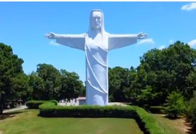Activists Draped “God Bless Abortions” Banner on Christ of the Ozarks Statue