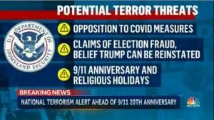 US Dept of Homeland Security Says Critics of COVID Restrictions May be Domestic Terrorists